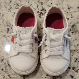 Kids White Canvas Shoes with Rainbow Accents